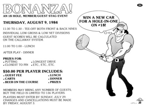 A flier for a Bonanza golf event at a country club.