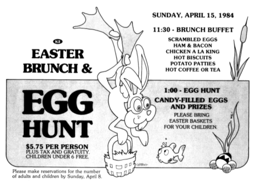 A flier for an Easter brunch and egg hunt at a country club
