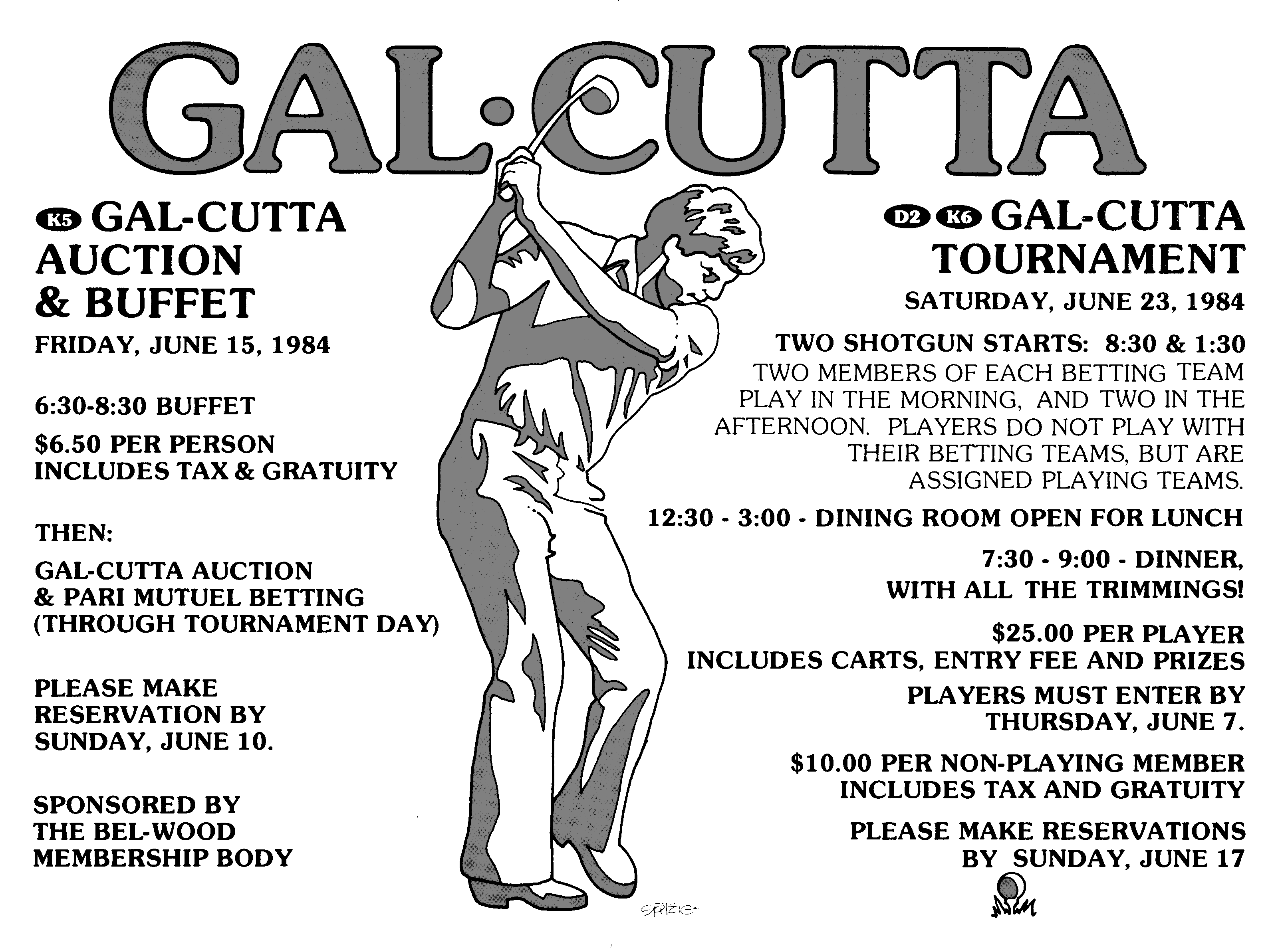 A flier for a Gal-Cutta golf event at a country club.