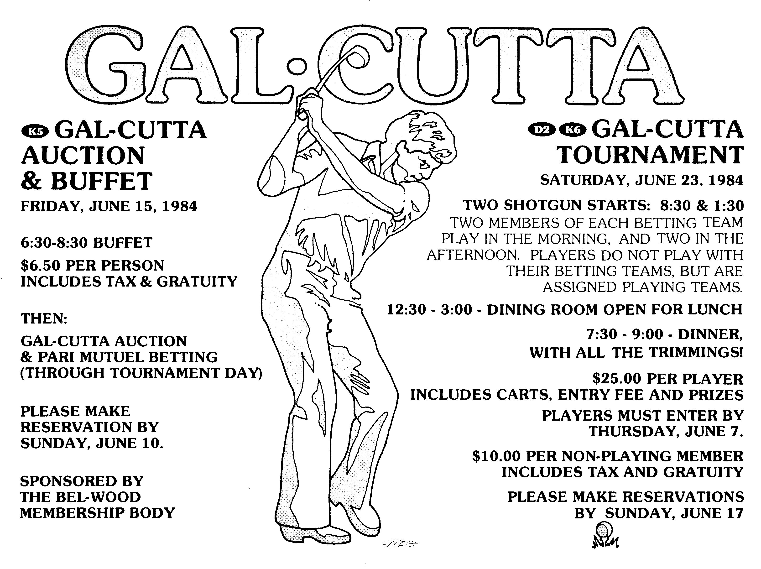A flier for a Gal-Cutta golf event at a country club.